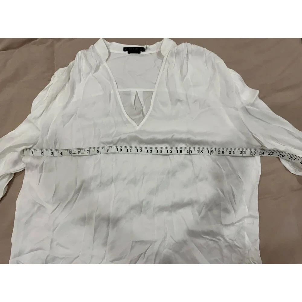 Alice + Olivia Womens XL Blouse White Long Sleeve Smocked Classic Victorian - Picture 7 of 9